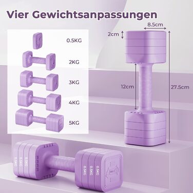 Набір гантелей Dripex регульовані 5 кг x2, з набором дисків 0,5 кг/0,25 кг (фіолетовий)