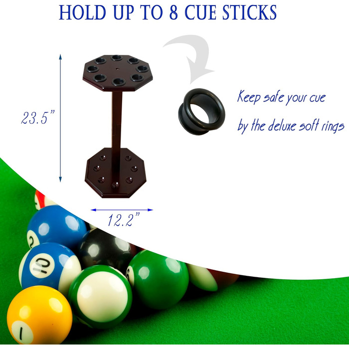 Стійка для більярдних київ на 8 київ, аксесуар для більярдного столу, дерев'яна підставка, підставка для київ, більярдний аксесуар (FLOOR-8-MAHOGANY)