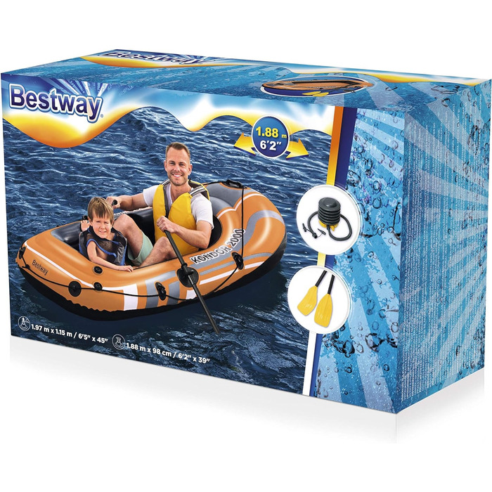 Надувний човен Bestway Kondor 2000, 188x98x30 см, для 1 дорослого і 1 дитини, комплект