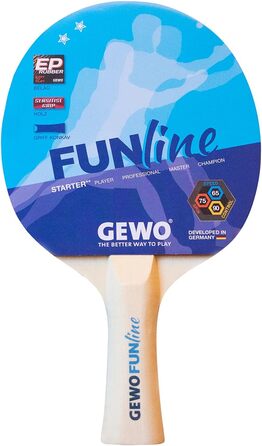 Набір для настільного тенісу GEWO Fun – одиночні або комплекти (1-4 ракетки, м'ячі, сумка, сітка) – для початківців, хобі та відпочинку. Поверхня: Noppen-Innen, конкавний грип. Комплектація: 4 ракетки + 10 м'ячів + сумка (конкавна)