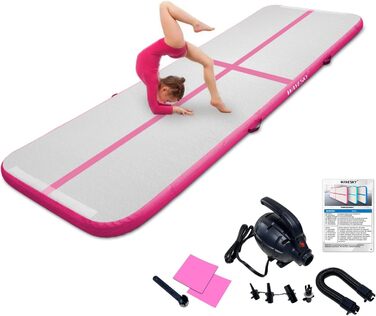 Гімнастичний надувний мат для тренувань, 3/4/5 метрів, 10 см заввишки, рожева (300x100x10 см)