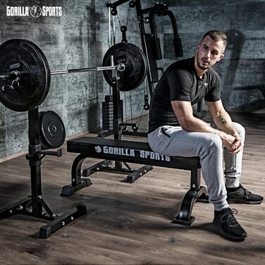 GORILLA SPORTS® Регульована стійка для штанги, сталева, вантажопідйомність до 500 кг, 52x53x105-172 см — стійка для штанги, хромована, для присідань, для тренажерного залу