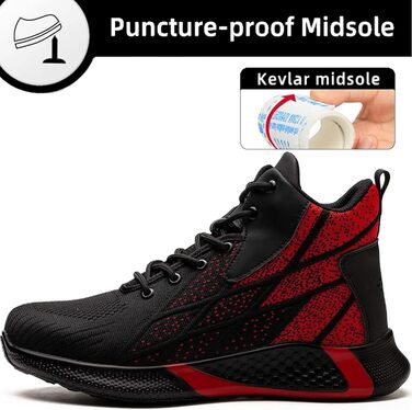 Легкі захисні черевики для чоловіків та жінок. Робочі черевики з металевим носком. Дихаючі, неслизькі, з металевим носком. Розміри 35-48 EU (35 EU, Червоний)