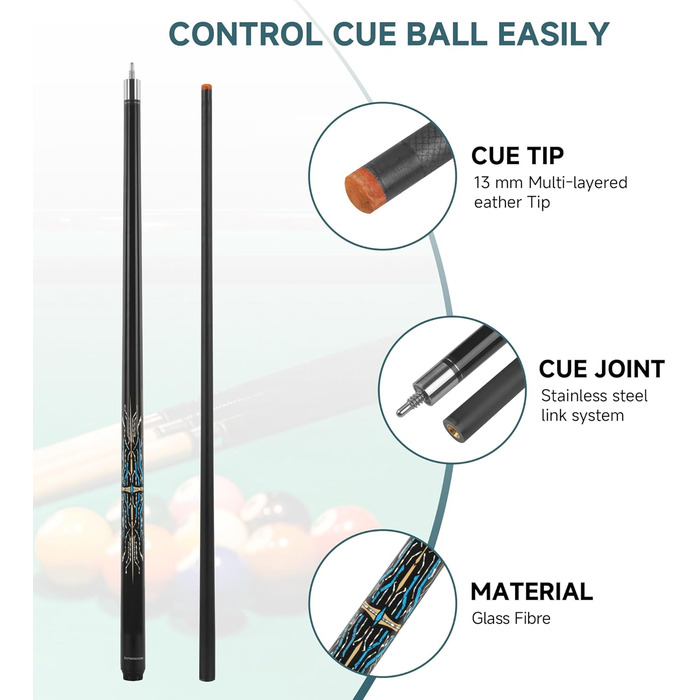 Більярдний кий HomeSeason з скловолокна, 147.3 см, професійний (з чохлом)