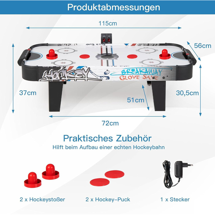 Airhockey стіл DREAMADE 42 дюйми з LED-рахунком та аксесуарами для дітей та дорослих