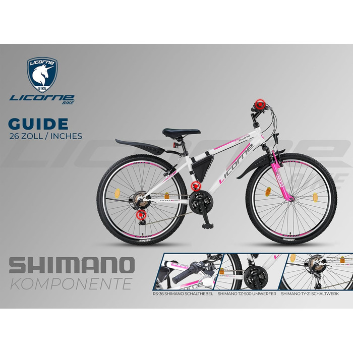 Гірський велосипед Licorne Bike Guide Premium 26 дюймів, 21 швидкість, для дівчат, хлопців, чоловіків і жінок