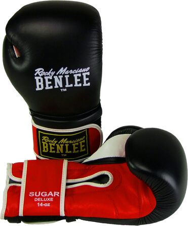 Боксерські рукавички BENLEE Sugar Deluxe 12 унцій, шкіряні, чорні/червоні