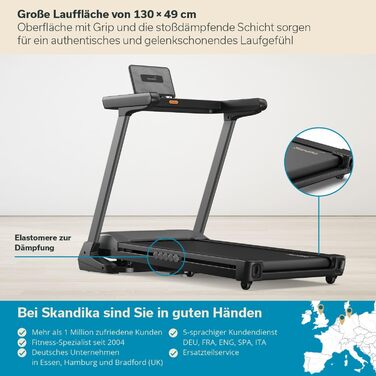 Бігова доріжка Skandika Nordik K18-S, електрична, складна, нахил до 18%, 1-18 км/год, LED-дисплей, сумісна з додатками, бігова поверхня 130x49 см, до 130 кг, для дому