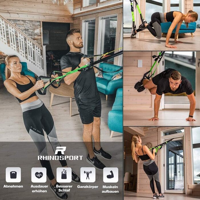 Тренажер-петлі RHINOSPORT для фітнесу з дверним анкером, регульований, для дому та вулиці, жовтий