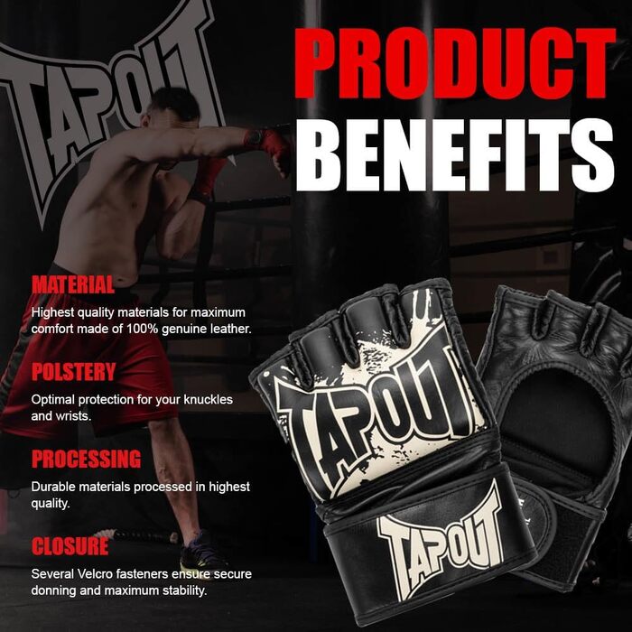 Боксерські рукавички Tapout MMA Pro з натуральної шкіри, чорні/екрю, розмір L