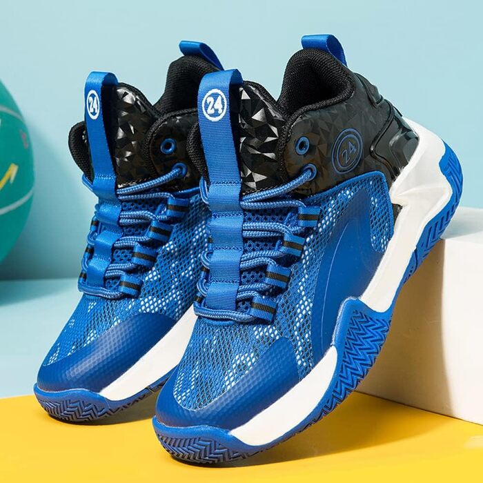 Дитячі баскетбольні кросівки Kinder: високий верх, амортизація, легкі, антиковзаючі, дихаючі, для активного відпочинку, унісекс, 36 EU, чорно-сині