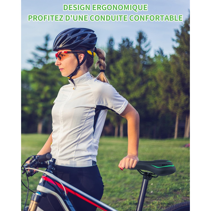 Велосипедне сідло MSDADA Gel MTB: комфортне, ергономічне, водонепроникне для гірського велосипеда, BMX, шосе, міського велосипеда (чорний/зелений)