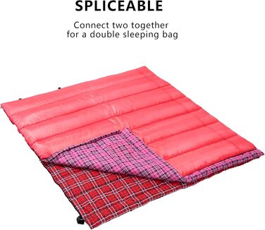 Спальний мішок BISINNA XL з фланелі з бавовни для кемпінгу, 2-3 сезони, дорослий, для походів та кемпінгу, внутрішнє та зовнішнє використання, з компресійним мішком (Рожевий, 1.5 кг)