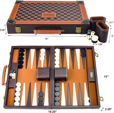 Набір для гри в шашки (бекґеммон) 15' у кейсі, класичний, для дорослих та дітей, з тартановою обкладинкою