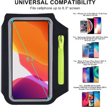 Спортивний браслет на руку для бігу з кишенькою для телефону та ключей, чорний. Сумісний з iPhone 17/16/15/14/13/12/11 Pro Max/Plus та іншими смартфонами до 6.9 дюймів