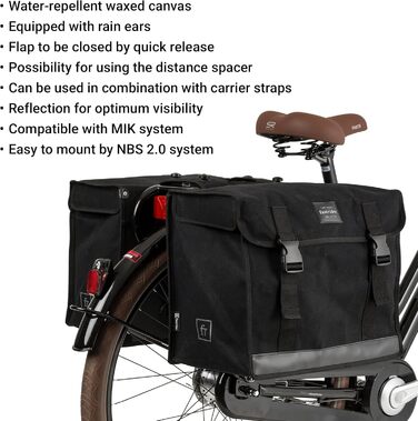 Велосипедна сумка FastRider Canvas 37, 65 л, подвійна, водовідштовхувальна, для багажника, з відбивачами, чорна