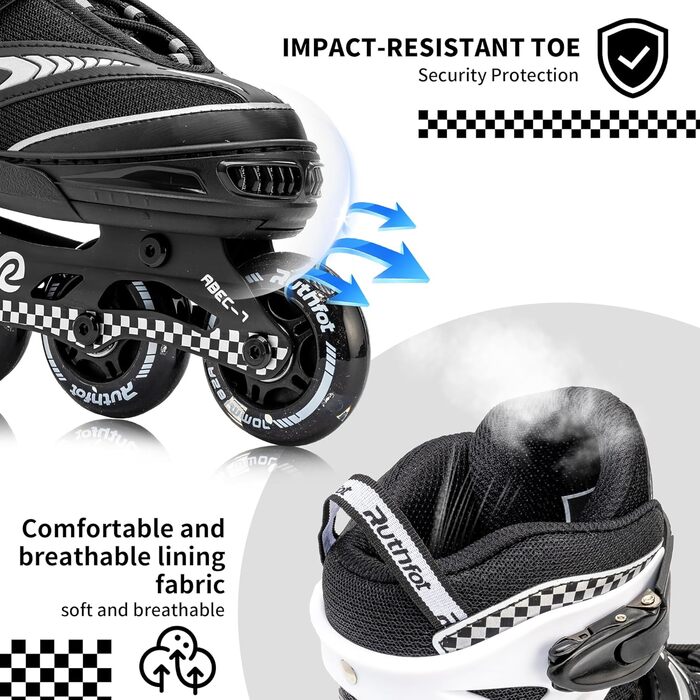 Регульовані ролики для дітей (хлопчиків та дівчаток), світні ролики 6-12 років, ролики для жінок та чоловіків, чорний колір, розмір L (37.5-41)