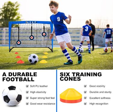 Дитячі ворота для футболу Pop Up, садові, Outdoor з мішенями, 3 цілі, 6 перешкод, з сумкою (Блакитні)