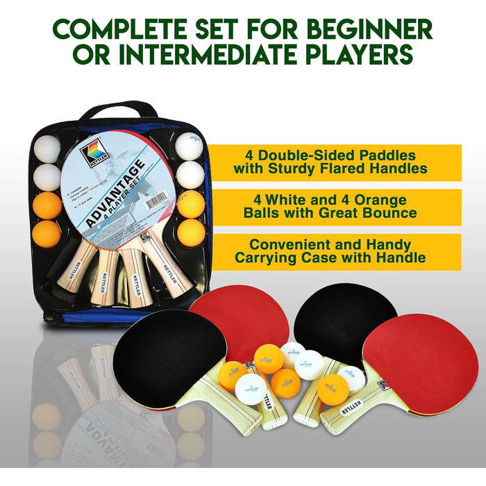 Набір для настільного тенісу Kettler Advantage: 4 гравці (4 ракетки та 8 м'ячів)