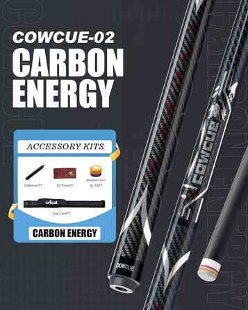 CRICAL Більярдний кий з карбонового волокна, 147,3 см, професійний, з'єднання 3/8 x 8, наконечник 12,5 мм (COWCUE-02 Set)