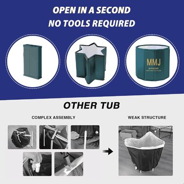 Портативна складана ванна для дорослих STARBRIIANT (80x66 см) — крижана ванна для відновлення, SPA та спортсменів, зелена, розмір L