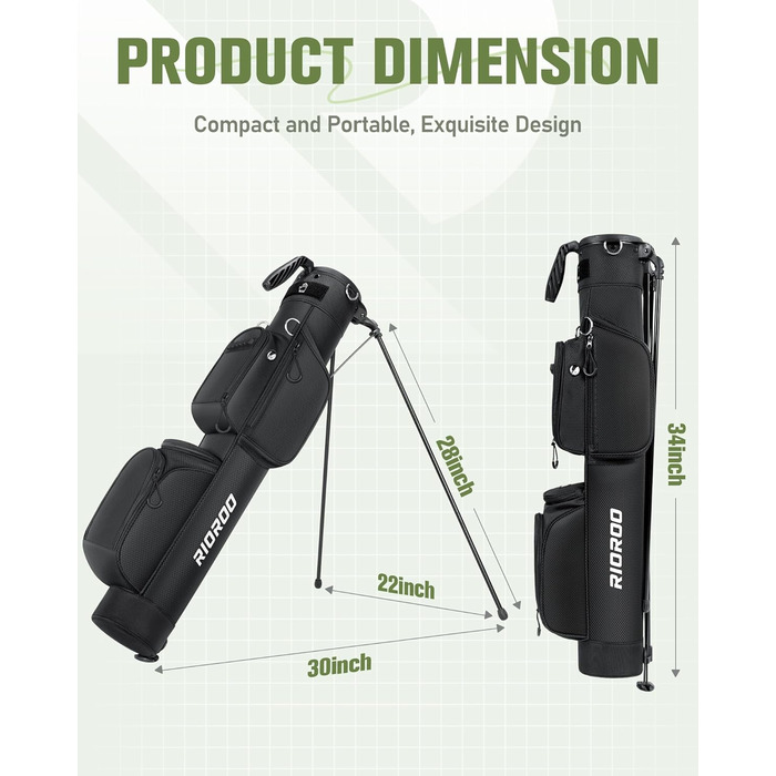 Сумка для гольфу на штативі, легка, для 9 ключок, з роздільниками, водонепроникна, з кишенькою-холодильником, ергономічний плечовий ремінь, велика кишеня, унісекс, чорна A1