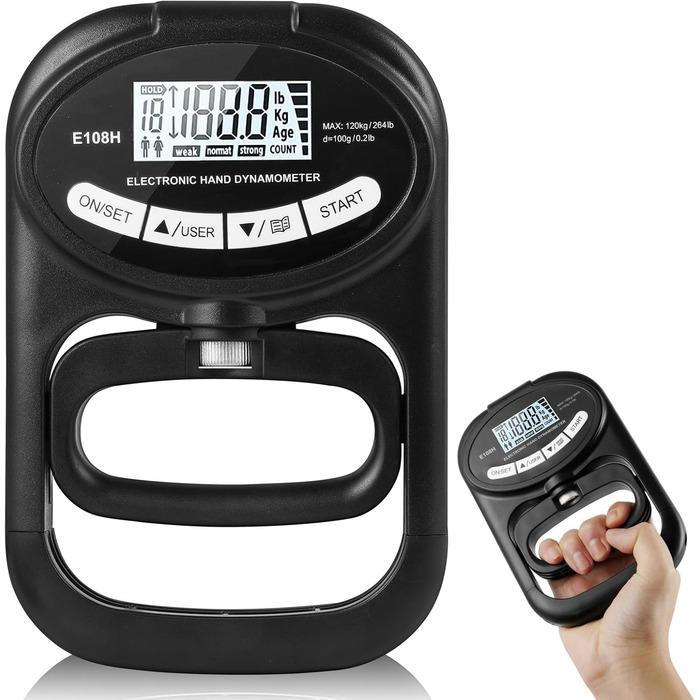 Електронний динамометр для вимірювання сили хвата, 120 кг, з USB-кабелем