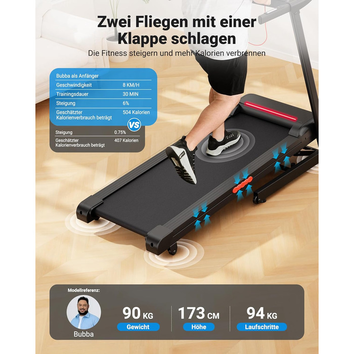 Біговий тренажер THERUN для дому та офісу, 14 км/год, 3.0 PS, нахил, датчики пульсу, складний, 136 кг, LED-підсвітка