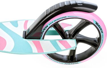 Самокат Raven Zea Mint/Pink для дорослих і дітей, складний, 200 мм, з ручним гальмом, дзвіночком і тримачем для пляшки, міський кік-скутер