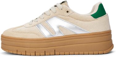 Кросівки LUCKY STEP Plateau Sneaker для жінок - платформа, канвас, ретро стиль, низький профіль, комфортні для повсякденного носіння, 42 EU, бежево-зелені