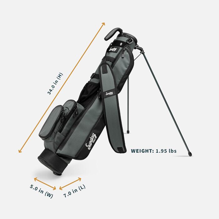 Гольф сумка Sunday Loma: легка, з ременем та стійкою – для пітч-н-пут, Par 3 та Executive курсів, сіра