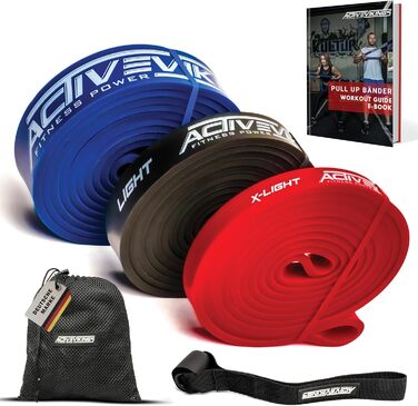 Фітнес-гумки для фітнесу та калістеніки: набір або окремо з сумкою, дверним анкером та інструкцією – ідеально для дому та спортзалу (червоний, чорний, синій)