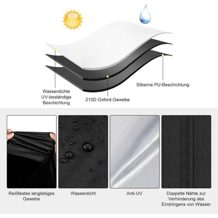 Водонепроникний чохол для мотоцикла WOLTU з тканини Oxford 210D, захисний тент від дощу, пилу та UV-променів з отворами для замків, 245×105×125 см, чорний