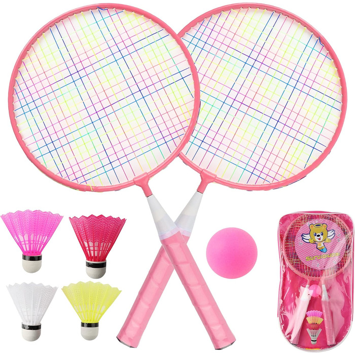 Набір для бадмінтона QKTYB для дітей від 4 до 8 років, легкий алюмінієвий, для початківців, з сумкою, зелений (рожевий)