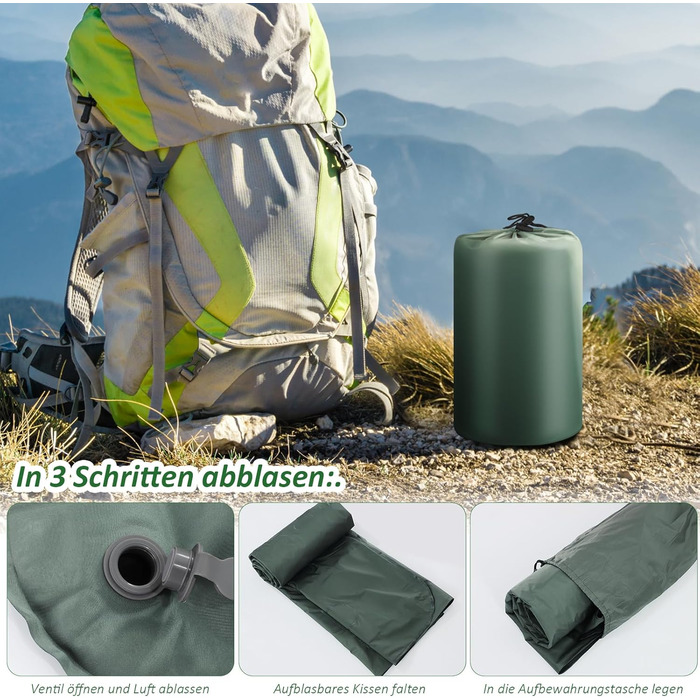 Кемпінговий килимок Jaztral самонадувний, 12 см, для відпочинку на природі, 137x200 см (подвійний).