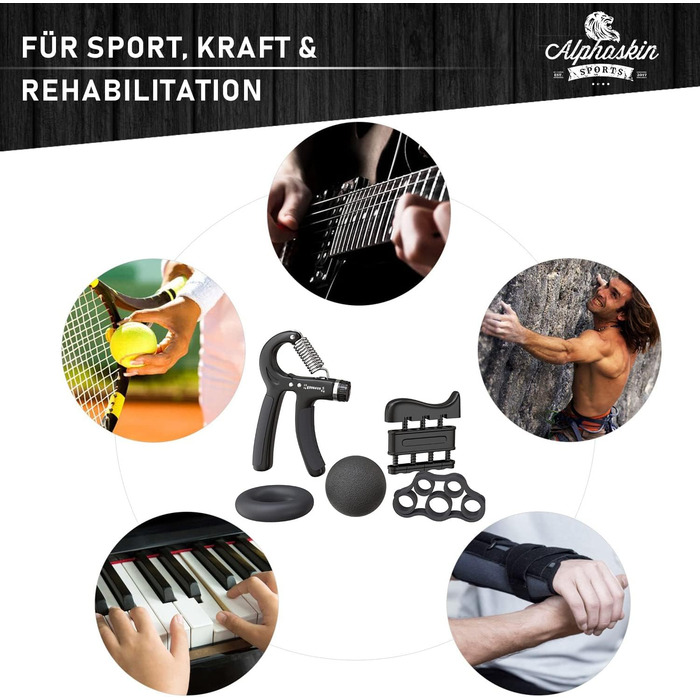 ALPHASKIN Premium Handtrainer: Тренажер для рук та пальців | Набір 2 та 5 шт. | Підвищена сила хвата | Тренування зап'ястя та пальців
