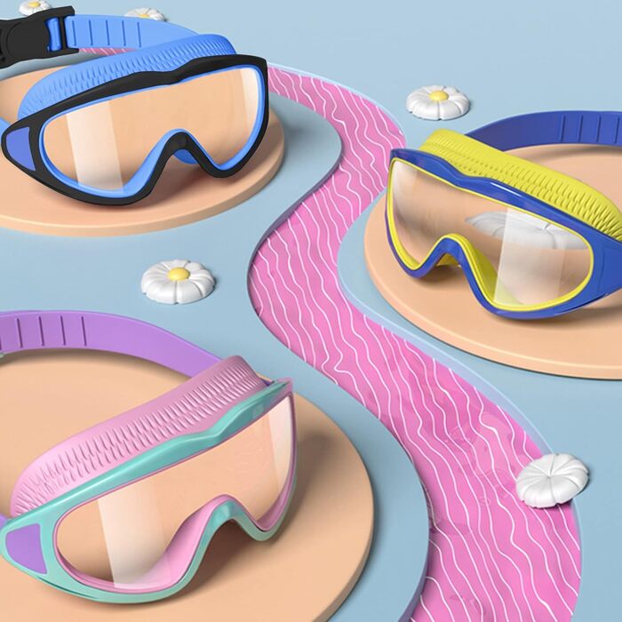 Дитячі окуляри для плавання SWAUSWAUK - окуляри для плавання для дітей 4-12 років, велике об'єктив, антифог, водонепроникні, комфортні (чорний & блакитний)