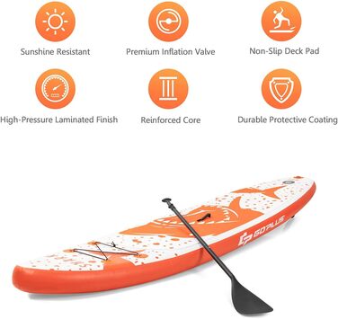 Надувна SUP-дошка RELAX4LIFE 320/335×76×15 см з веслом, ременем безпеки, насосом, рюкзаком, набором для ремонту та 3 плавниками, для початківців і професіоналів