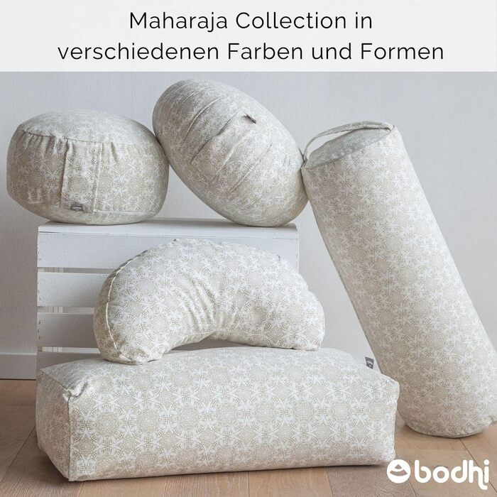 Подушка для медитації Bodhi ZAFU 34 см Maharaja Collection: Подушка для йоги з бавовняним чохлом та органічною гречаною лузгою Madurai/бежева