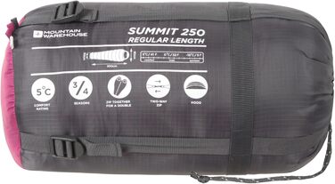 Сплячий мішок Mountain Warehouse Summit 250 - 3/4 сезону, ізольований, мумієподібний, 215 см, для кемпінгу та трекінгу, Fuchsia