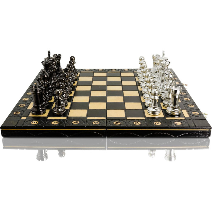 Шаховий набір Silber Staunton 40см, фігури з металізованого пластику, дерев'яна шахівниця