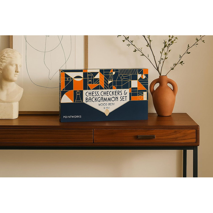 Набір шахів, шашок та нарду для дорослих 43,2 см, дерево, портативний, складаний, двосторонній, з великими фігурами