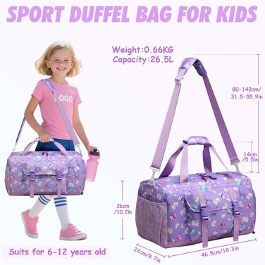 Спортивна сумка для дітей, дорожня сумка, мішок-сумка, спортивна сумка для плавання, для хлопчиків та дівчаток, водовідштовхувальна, з відділенням для взуття (фіолетовий метелик)