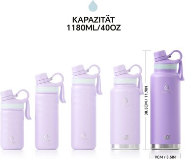 IDEUS вакуумна термобутилка 1140 мл з нержавіючої сталі, подвійна стінка, спортивна пляшка з герметичною кришкою, фіолетова