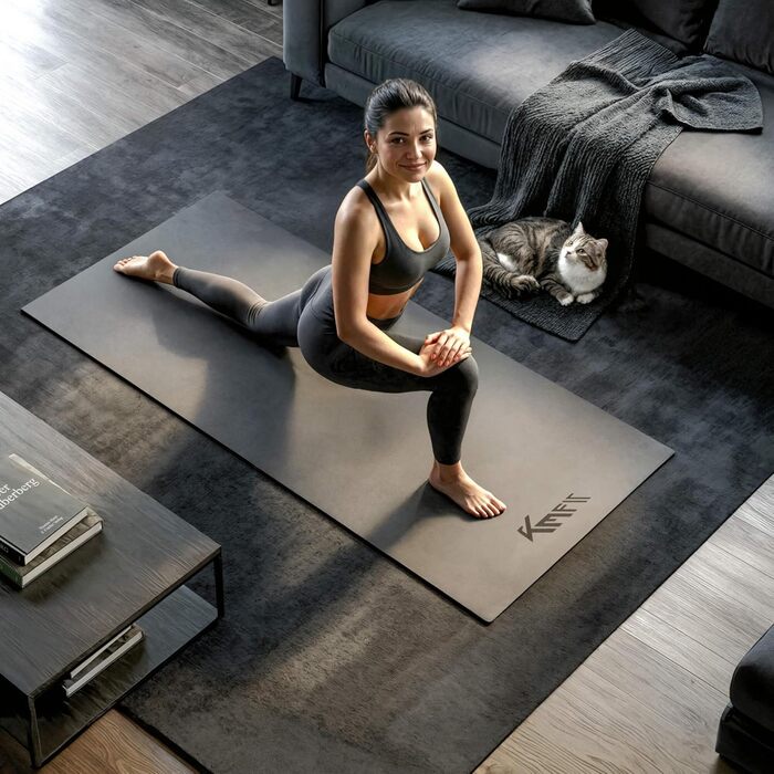 Килимок під тренажер KM-Fit: протиковзкий захисний мат для фітнесу, йоги та пілатесу, шумо- та вібропоглинаючий, 180x60x0.8 см