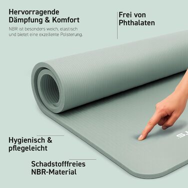 MSPORTS Килимок для гімнастики Premium з ремінком + постер з вправами + додаток для тренувань | Шкіряний килимок для фітнесу 190 x 80 x 1,5 см - Кам'яно-сірий - Килимок для йоги без фталатів 190 x 80 x 1,5 см