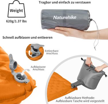 Каремат Naturehike Thermal 5.8 R-Wert для кемпінгу, самонадувний, 183x64 см (Помаранчевий)
