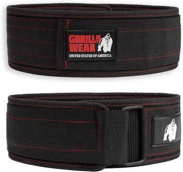 Пояс для важкої атлетики Gorilla Wear 4 дюйми, нейлоновий, чорний/червоний, підтримка для бодібілдингу, тренувань у залі, стабілізація, з логотипом, розмір M-L