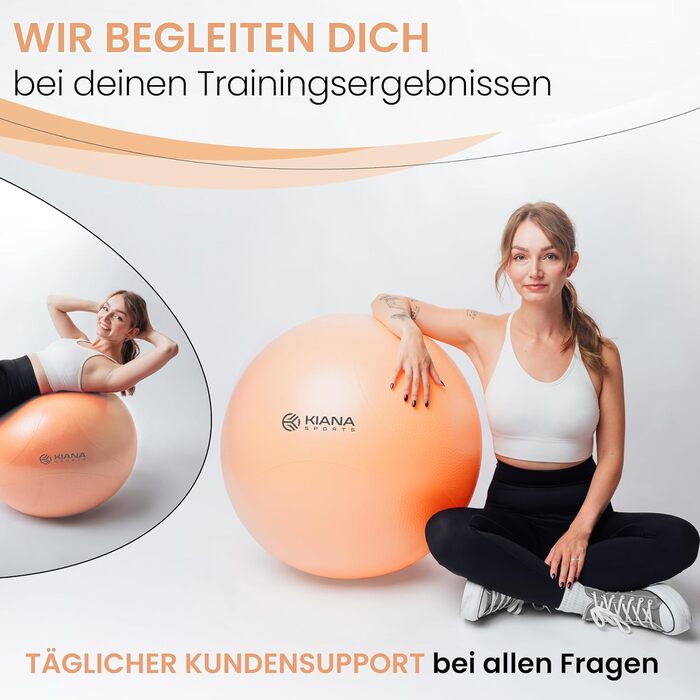 Гімнастичний м'яч KIANA SPORTS® для фітнесу та офісу – 4 розміри, антиковзаюча поверхня, з насосом та планом тренувань. Розмір M (до 170 см), перламутрово-білий