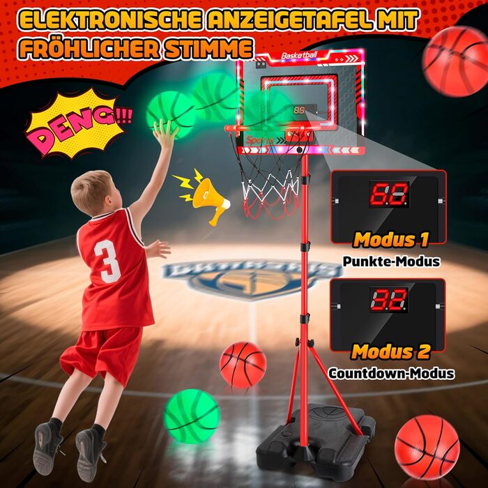 Дитячий баскетбольний кошик, регульована висота 105-183 см, з м'ячем та табло, для хлопчиків та дівчаток